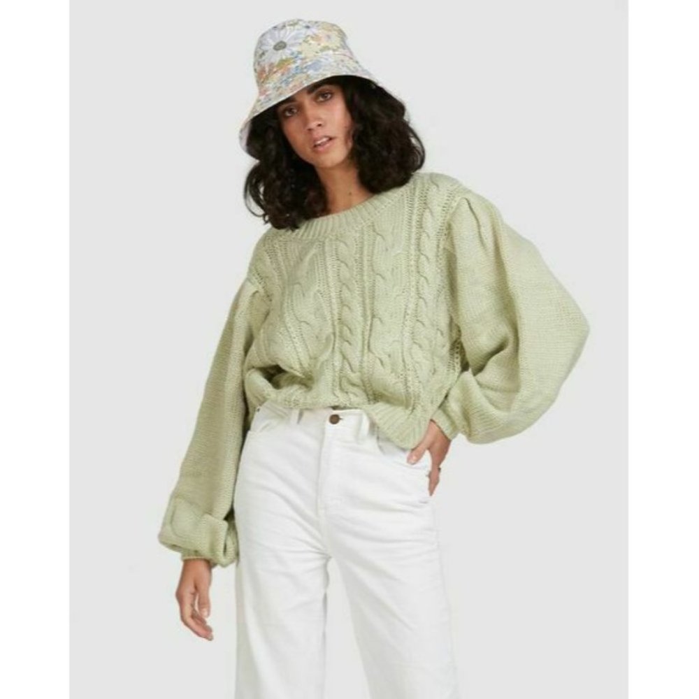 Billabong BNWT Bluesday Cable Knit Jumper Women's Size 12 Mint Green Sweater - Picture 2 of 11